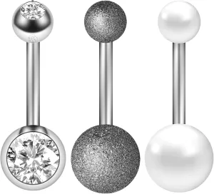 Stainless Steel Navel Rings for Women, CZ Beach Navel Rings for Women Flower And Pendant Silver Navel Rings