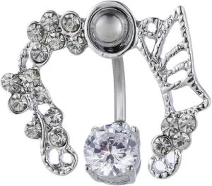 Stainless Steel Navel Rings for Women, CZ Rose Gold Navel Rings for Women Hollow Butterfly Shape White Navel Rings
