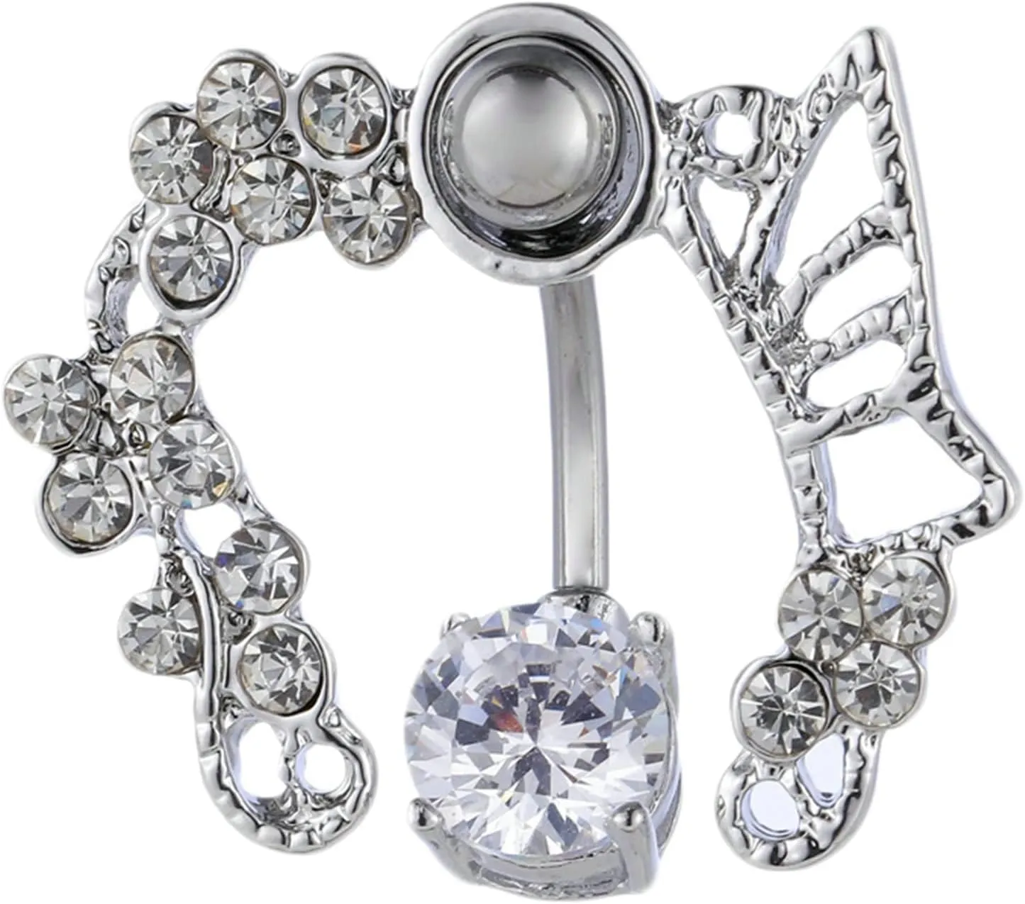Stainless Steel Navel Rings for Women, CZ Rose Gold Navel Rings for Women Hollow Butterfly Shape White Navel Rings