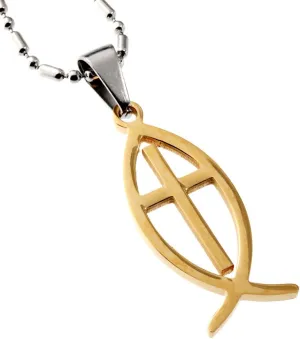 Stainless Steel Pendant, Christian Fish and Cross