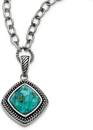 Stainless Steel Polished Antiqued Imitation Turquoise 20.5in Necklace18 Inches