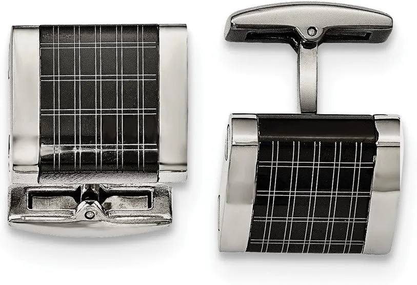 Stainless Steel Polished Black IP-plated Laser Design Cufflinks