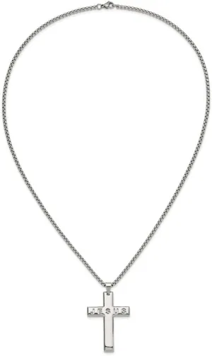 Stainless Steel Polished Jesus Cross Pendant Box Chain Necklace 24"