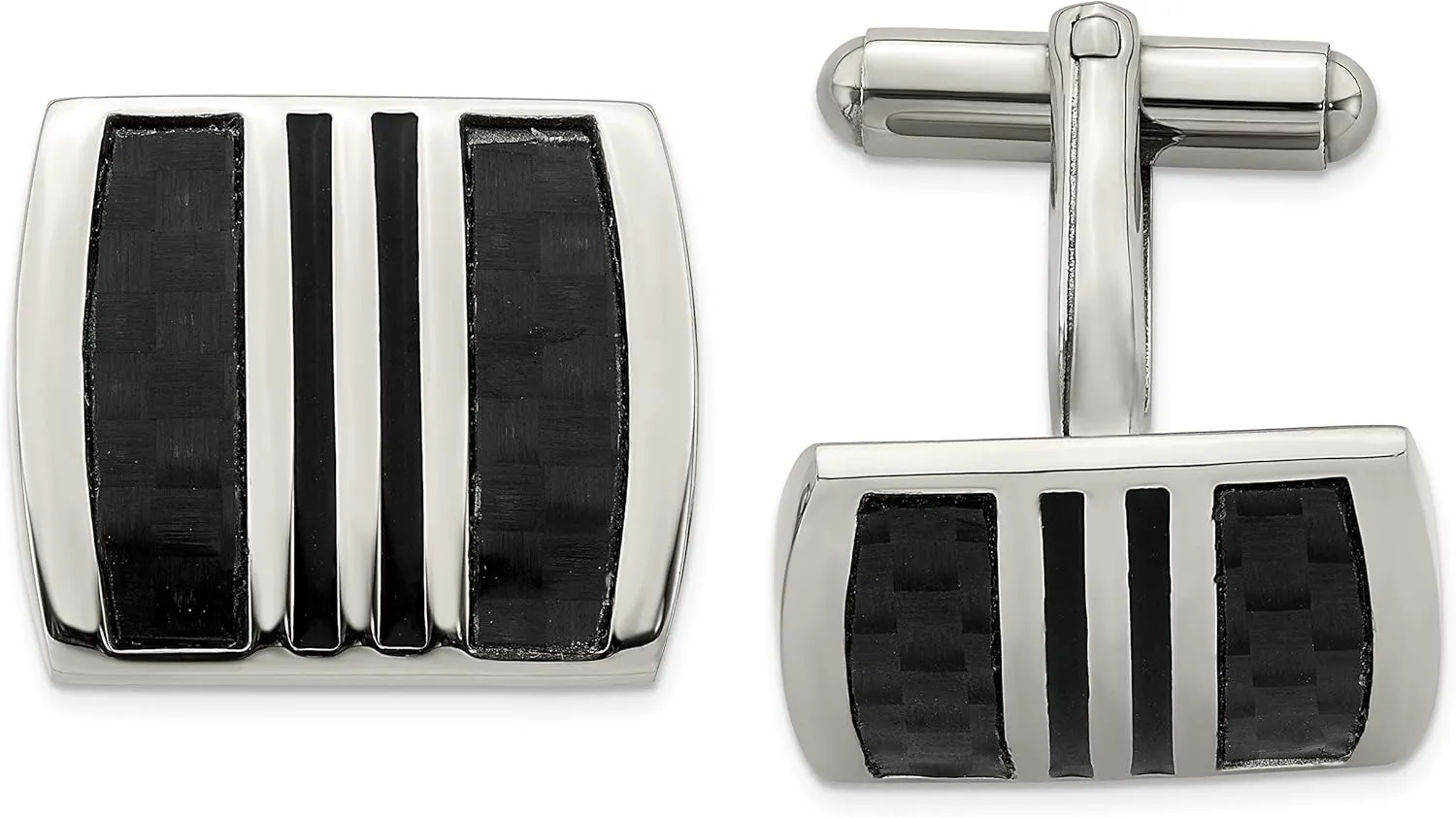 Stainless Steel Polished w/Black Carbon Fiber Inlay & Enamel Cufflinks