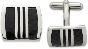 Stainless Steel Polished w/Black Carbon Fiber Inlay & Enamel Cufflinks