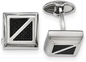 Stainless Steel Polished with Black Carbon Fiber Inlay Square Cufflinks