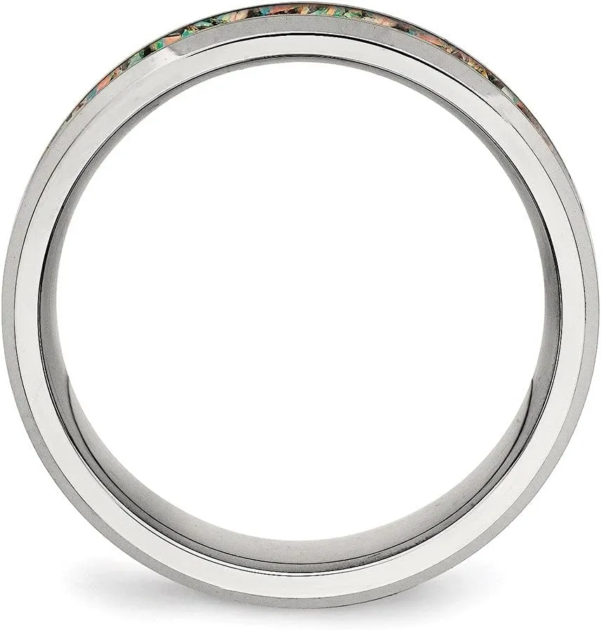 Stainless Steel Polished with Imitation Opal Inlay 8mm Anniversary Wedding Band