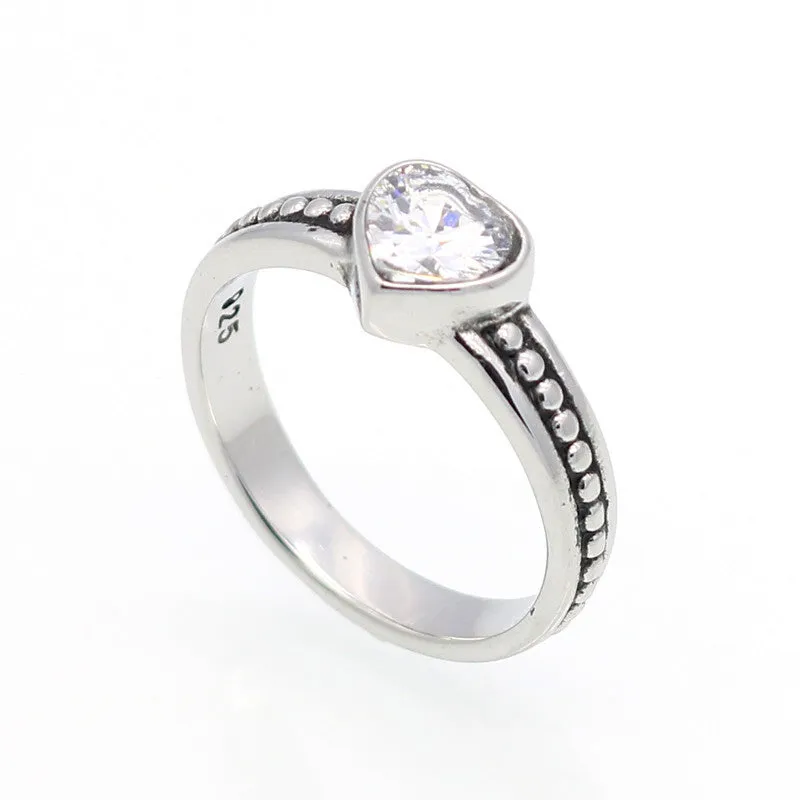 Stainless Steel Ring Heart Love Zircon Simulated Diamond Fashion Accessories Women Ring aneiss Engagement Jewelry