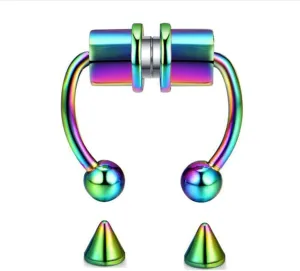 Stainless Steel Septum Nose Ring Horseshoe Fake Nose Ring Hoop Reusable Nose Ring Hoop Non-Piercing (colorful)