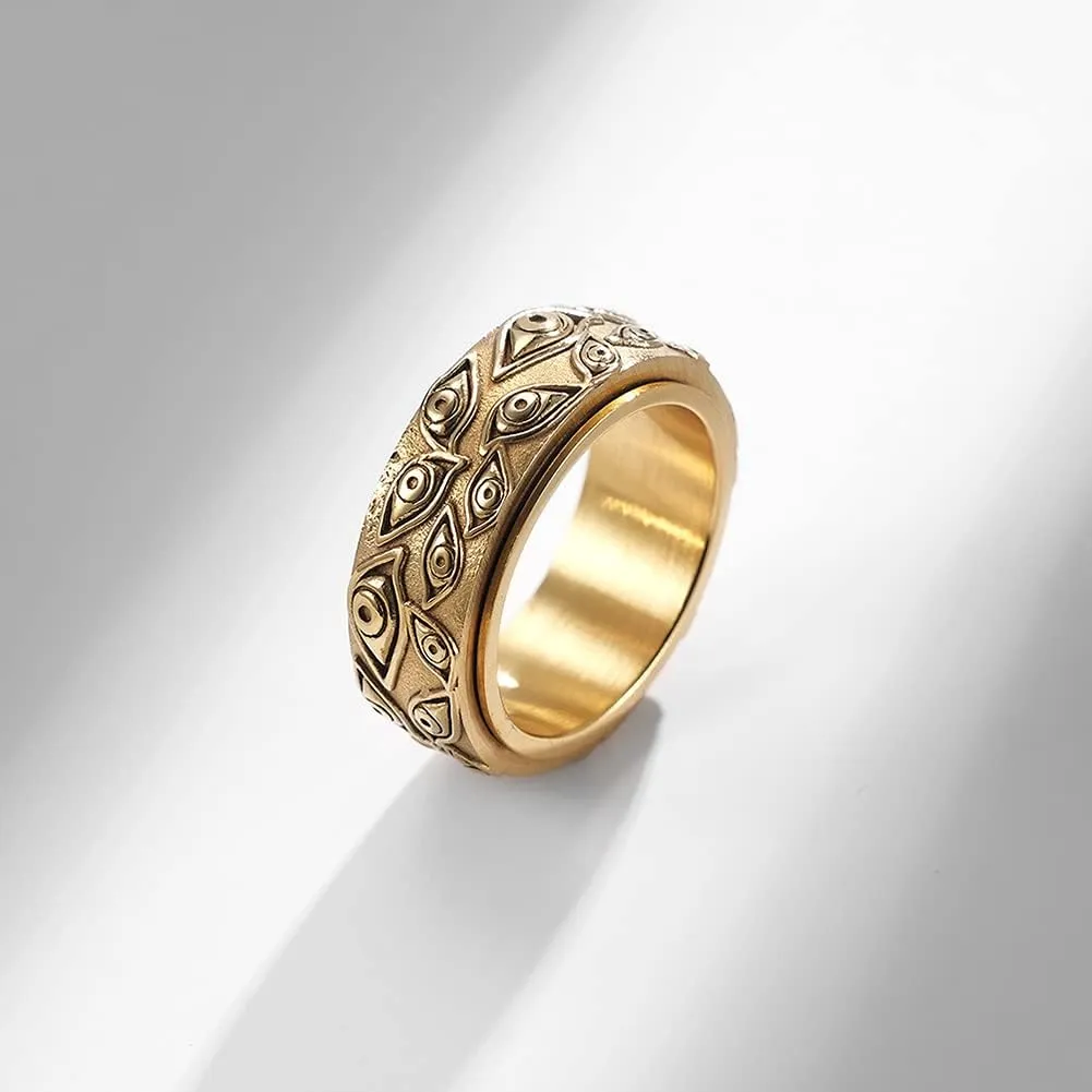 Stainless Steel Vintage Evil Eye of God Ring Spinner Ring Stress Relieving Anxiety Ring for Men