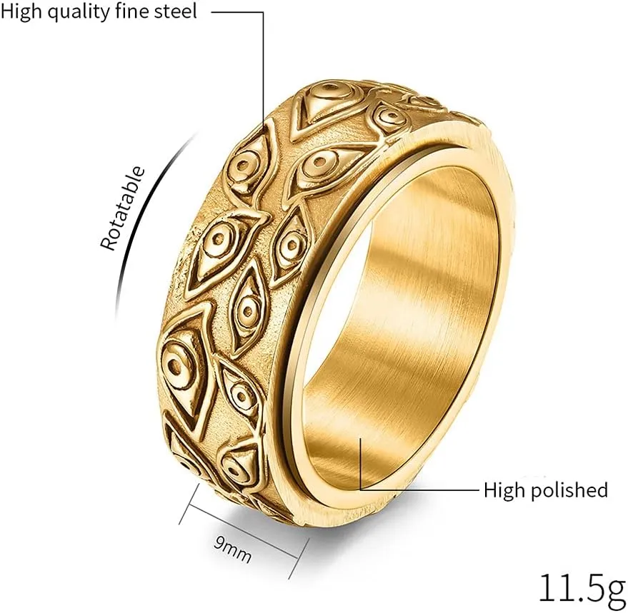 Stainless Steel Vintage Evil Eye of God Ring Spinner Ring Stress Relieving Anxiety Ring for Men