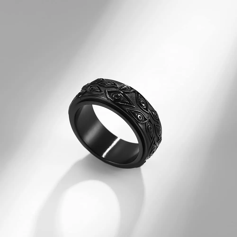 Stainless Steel Vintage Evil Eye of God Ring Spinner Ring Stress Relieving Anxiety Ring for Men