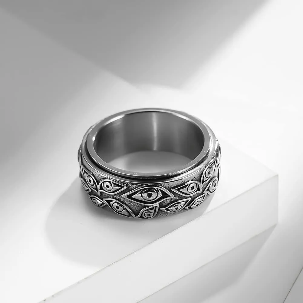 Stainless Steel Vintage Evil Eye of God Ring Spinner Ring Stress Relieving Anxiety Ring for Men