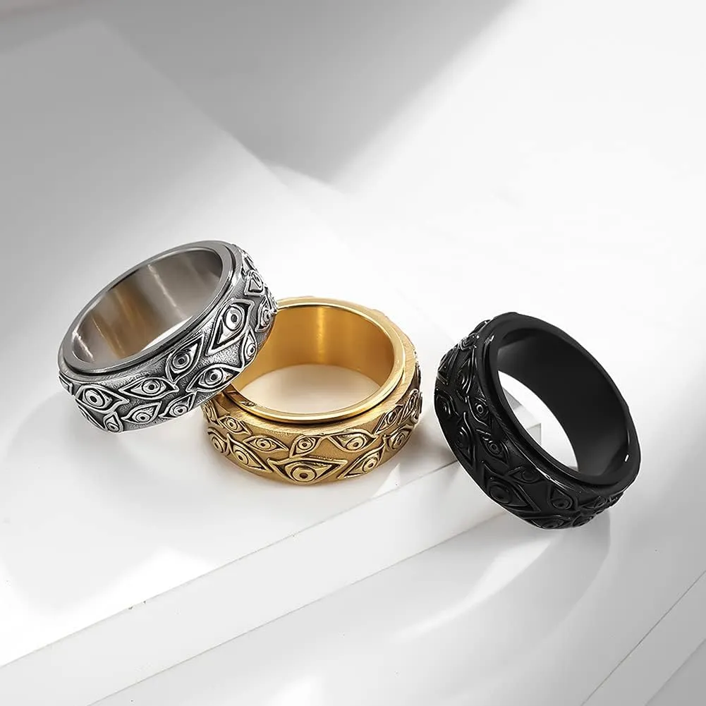 Stainless Steel Vintage Evil Eye of God Ring Spinner Ring Stress Relieving Anxiety Ring for Men