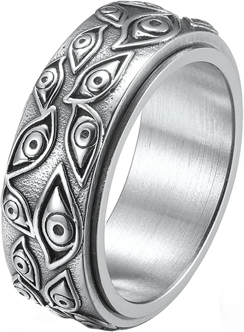 Stainless Steel Vintage Evil Eye of God Ring Spinner Ring Stress Relieving Anxiety Ring for Men