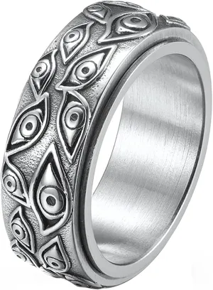Stainless Steel Vintage Evil Eye of God Ring Spinner Ring Stress Relieving Anxiety Ring for Men