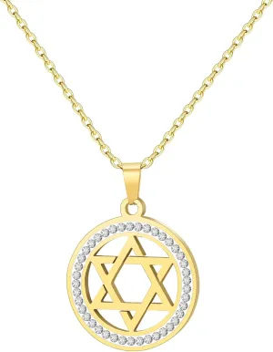 Star of David Necklace for Women Stainless Steel Pendant Cubic Zirconia Necklace