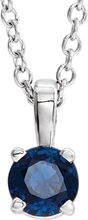 Sterling Silver 3mm Round Shape Imitation Blue Sapphire Birthstone Pendant Fine Jewelry for Women Gifts for Her (7x3.25mm)