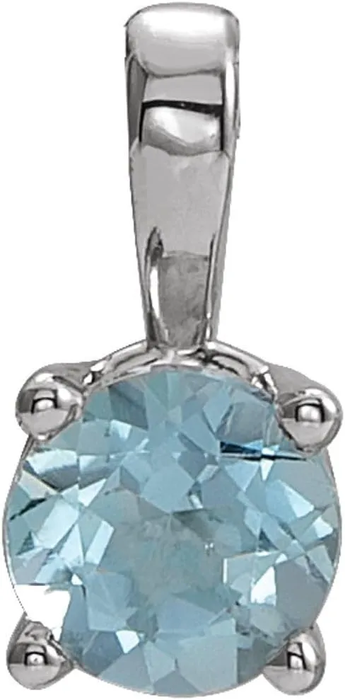 Sterling Silver 4mm Round Shape Imitation Aquamarine Birthstone Pendant Fine Jewelry for Women Gifts for Her (8x4mm)