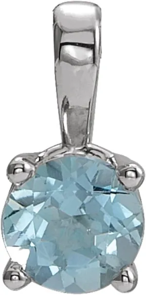 Sterling Silver 4mm Round Shape Imitation Aquamarine Birthstone Pendant Fine Jewelry for Women Gifts for Her (8x4mm)