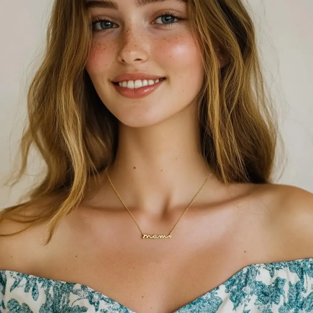 Sterling Silver 925 Mama Pendant Necklaces for Women Dainty Small 14K Gold Vermeil Silver Plated Mother Mom Necklace Non Tarnish Jewelry for Mom New Mom Trendy