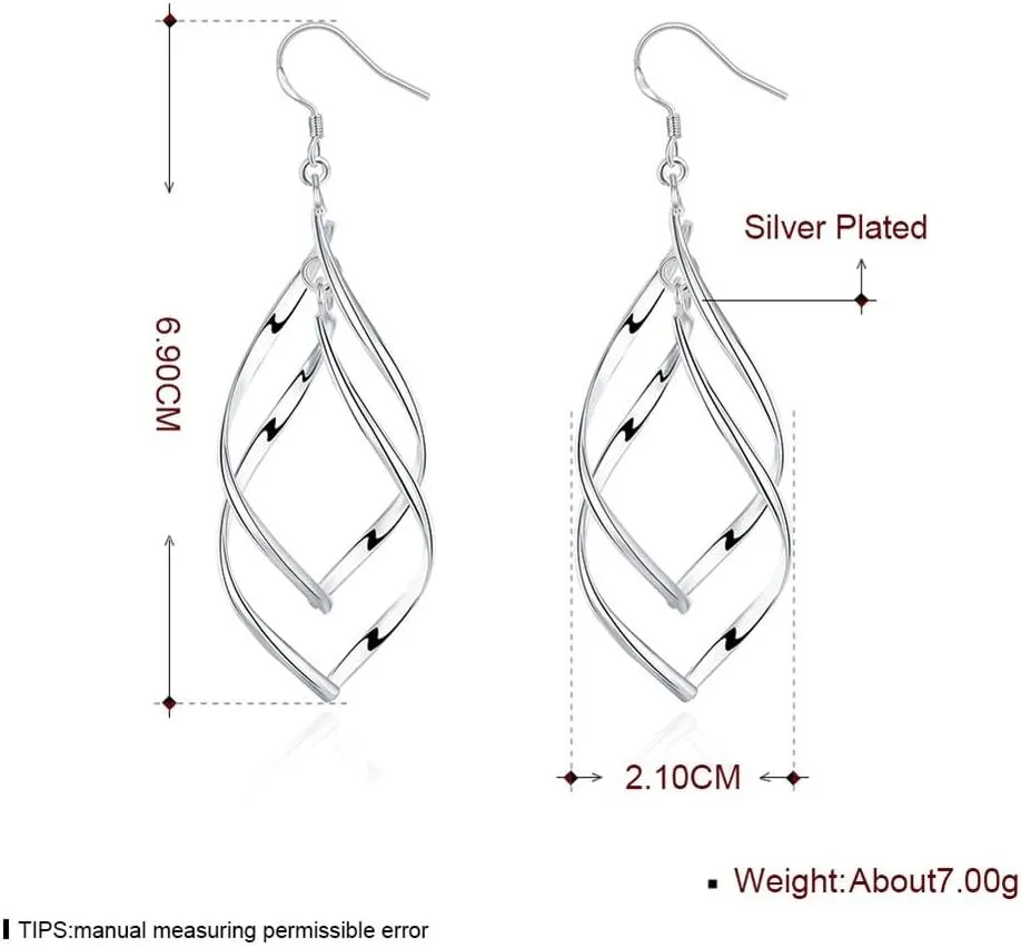 Sterling Silver Earrings dangle Hoops Elegant rotating Earring for Womens