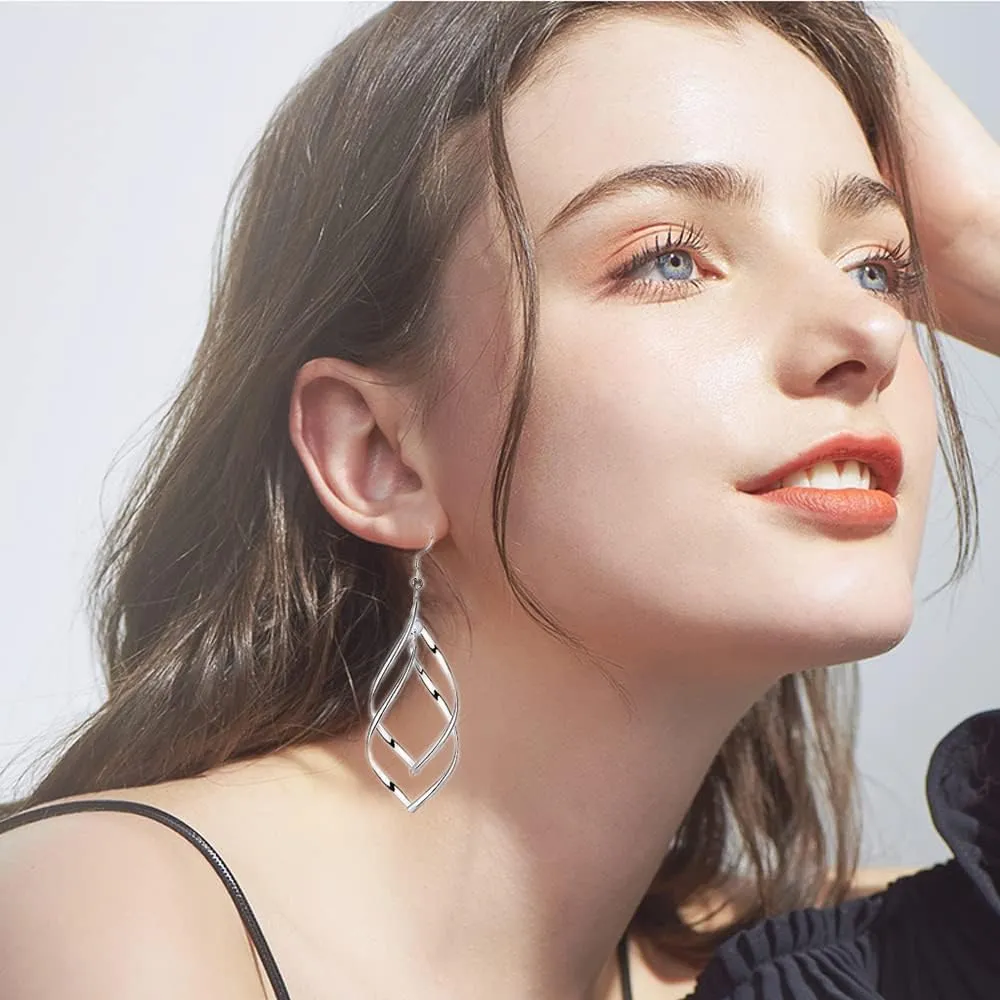 Sterling Silver Earrings dangle Hoops Elegant rotating Earring for Womens