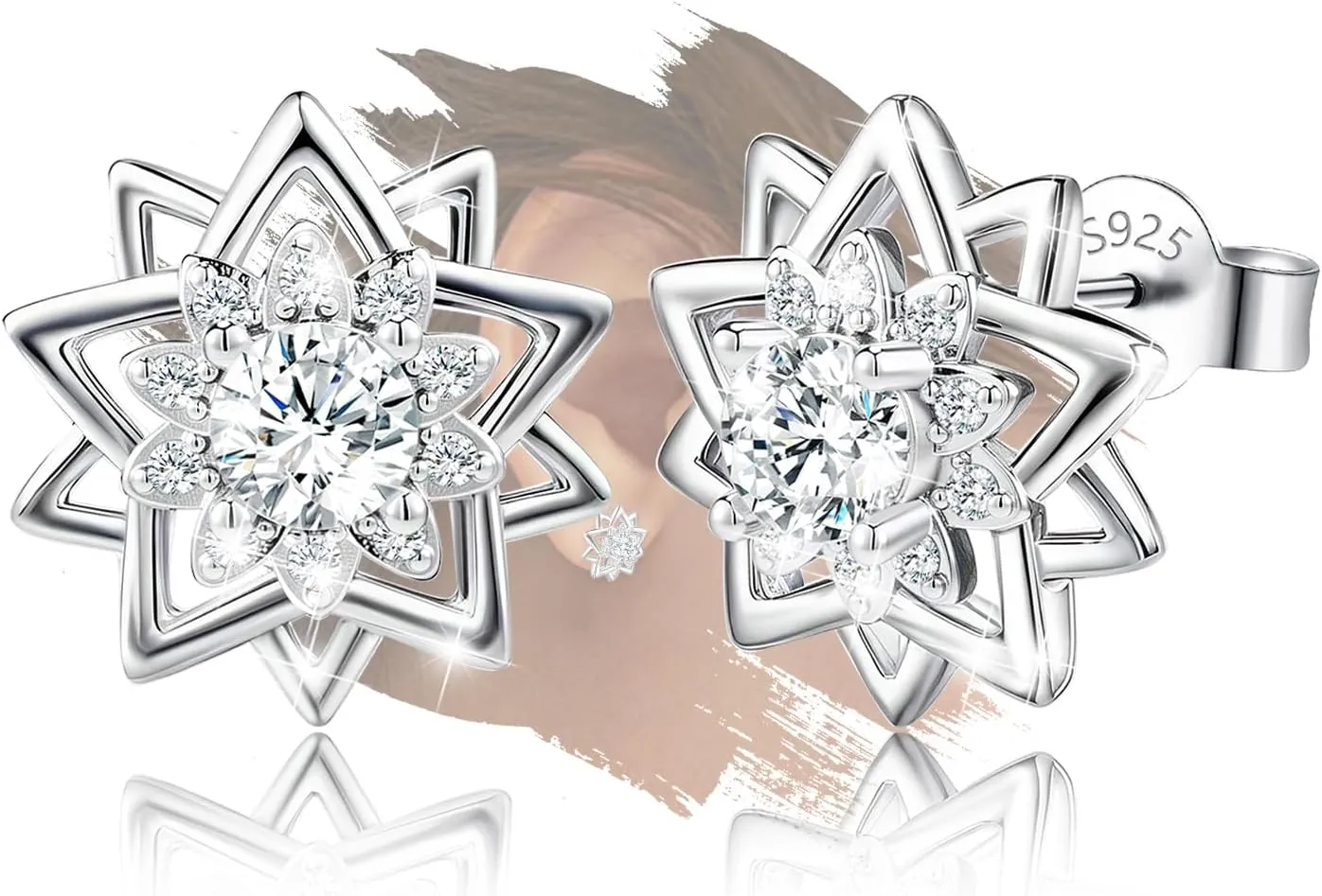 Sterling Silver Flower Earrings for Women Hypoallergenic Cubic Zirconia Lotus Stud Earring Elegant Classic Jewelry Gifts for Mom Wife