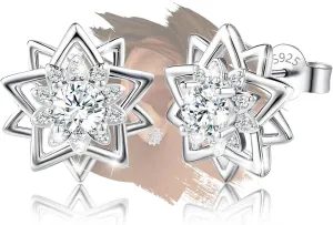Sterling Silver Flower Earrings for Women Hypoallergenic Cubic Zirconia Lotus Stud Earring Elegant Classic Jewelry Gifts for Mom Wife