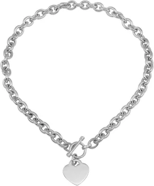 Sterling Silver High Polished Toggle Heart Link Necklace