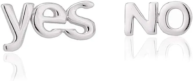 Sterling Silver Jewelry - Rhodium Plated with 925 Stamp - "Yes" & "No" Word Stud Earring - Elegant Beautifully Handcrafted for Women