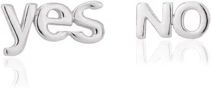 Sterling Silver Jewelry - Rhodium Plated with 925 Stamp - "Yes" & "No" Word Stud Earring - Elegant Beautifully Handcrafted for Women