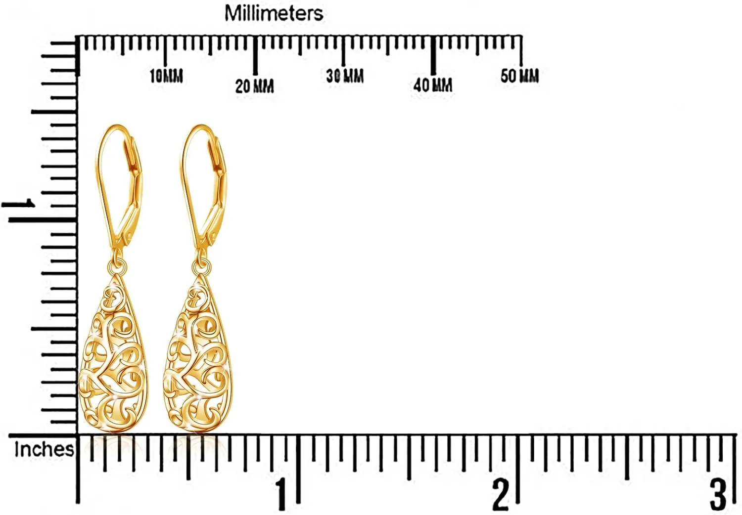 Sterling Silver Leverback Dangle Earrings for Women Teardrop Filigree 14K Gold Plated Dangly Earrings Mothers Day Gift