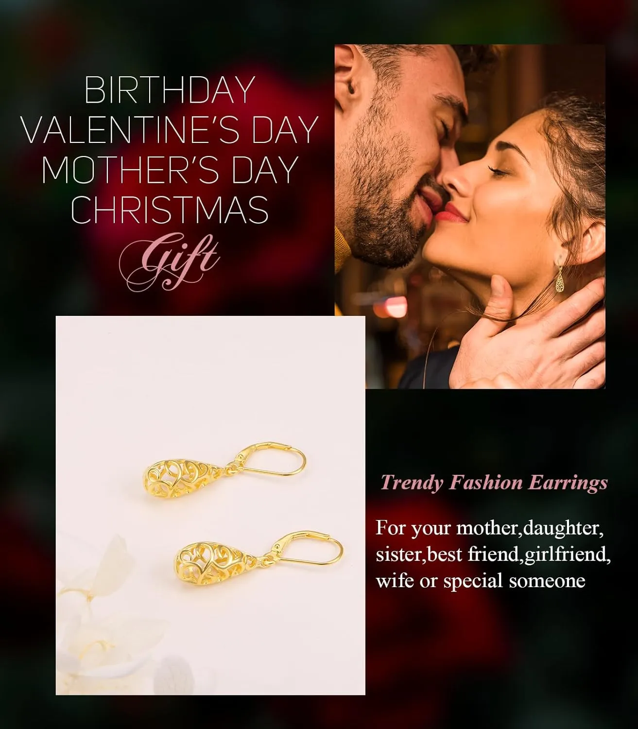 Sterling Silver Leverback Dangle Earrings for Women Teardrop Filigree 14K Gold Plated Dangly Earrings Mothers Day Gift