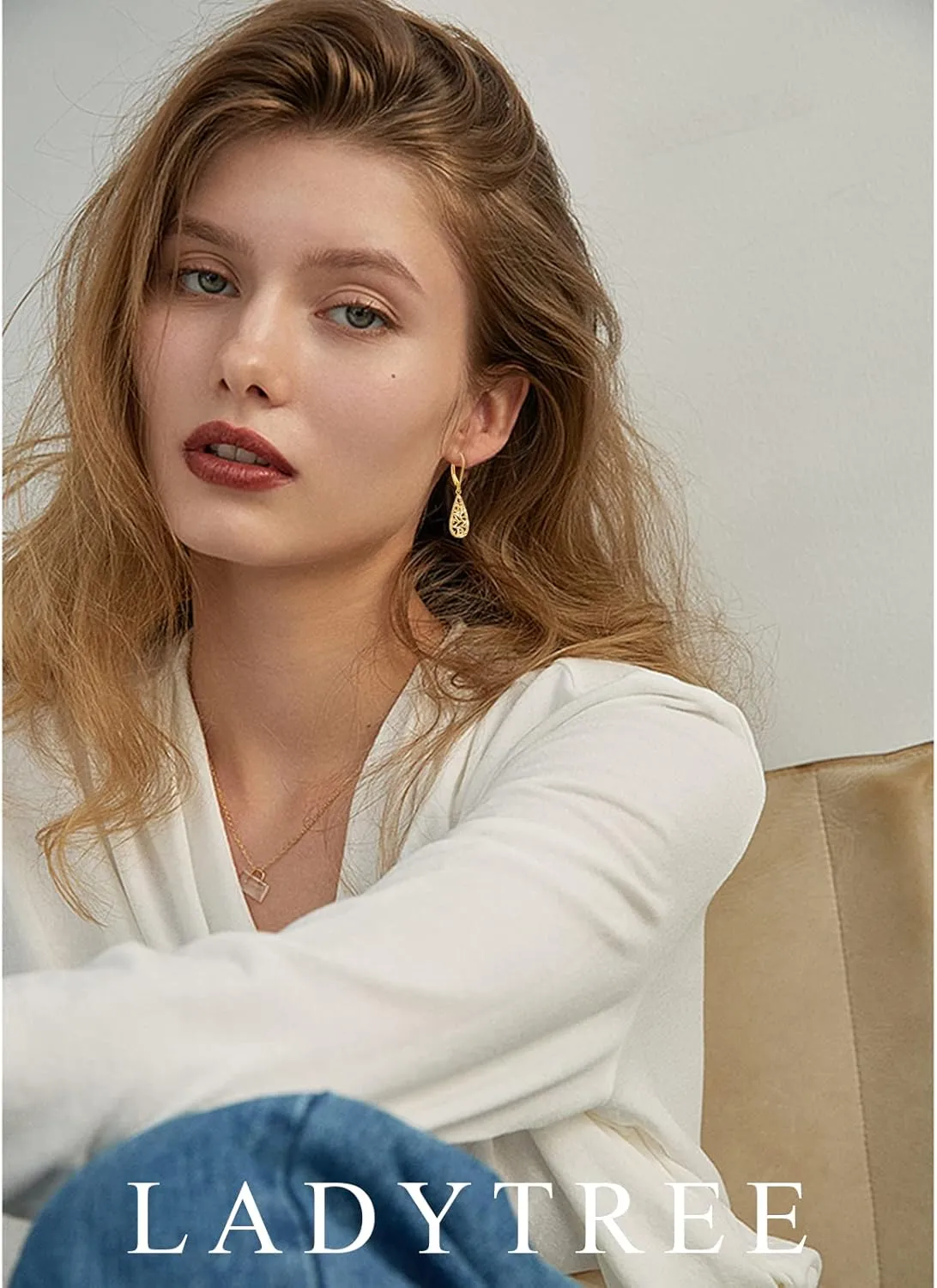 Sterling Silver Leverback Dangle Earrings for Women Teardrop Filigree 14K Gold Plated Dangly Earrings Mothers Day Gift