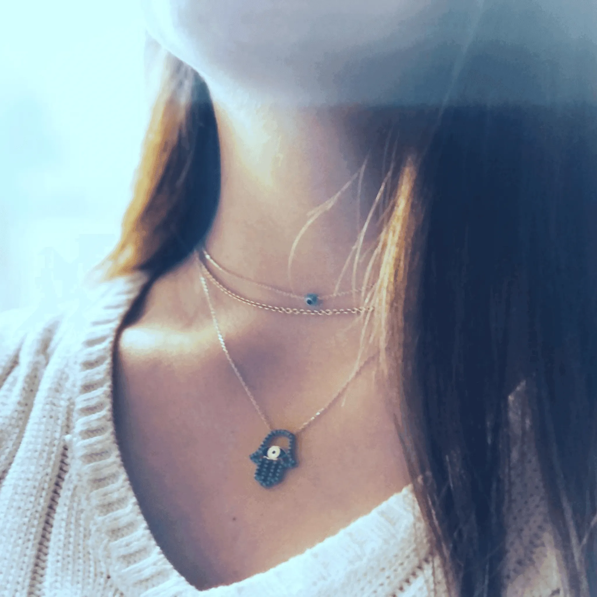 Sterling Silver Mediterranean Hamsa Hand and Turkish Eye (Evil Eye) Pendant