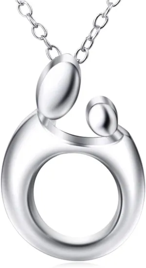 Sterling Silver Necklace Polished Mother Family Love Pendant Necklace 18''