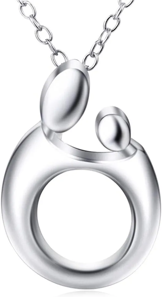 Sterling Silver Necklace Polished Mother Family Love Pendant Necklace 18''