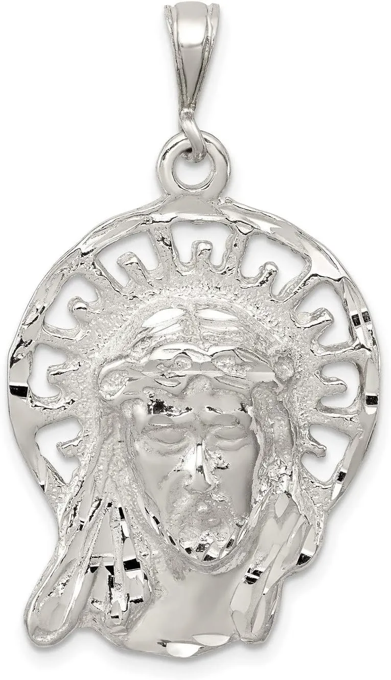 Sterling Silver Polished & Textured Jesus Head Pendant 36 mm x 22 mm