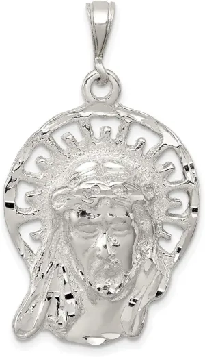 Sterling Silver Polished & Textured Jesus Head Pendant 36 mm x 22 mm