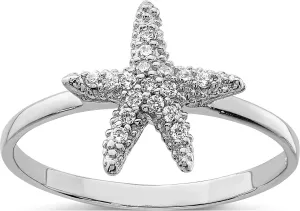 Sterling Silver Rhodium-Plated Polished Cz Starfish Ring - Jewelry By Sweet Pea