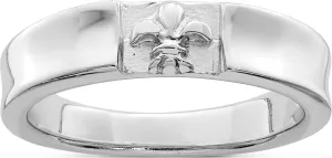 Sterling Silver Rhodium-Plated Polished Fleur Dis Lis Band - Jewelry By Sweet Pea