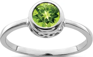 Sterling Silver Rhodium-Plated Polished Peridot Round Ring - Jewelry By Sweet Pea