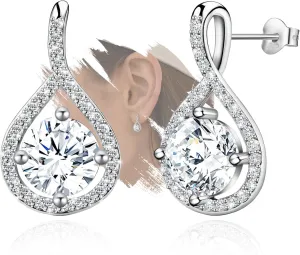 Sterling Sliver Womens Teardrop-Shaped Elegant Stud Earrings Hypoallergenic Lightweight Water-drop Shaped Fashion Cubic Zirconia Stud Earrings