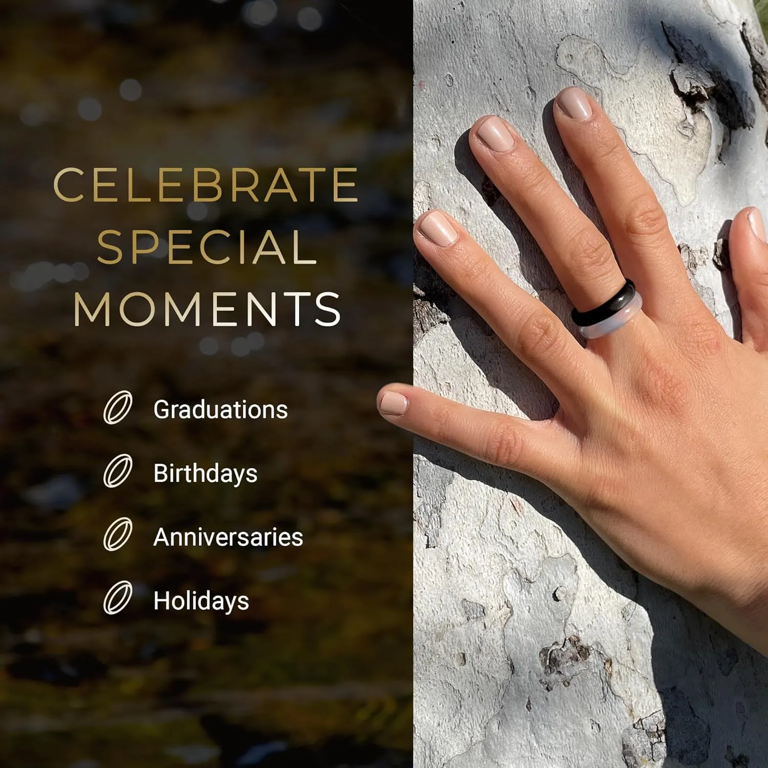 Stone Ring Collection, Stacking Rings for Women & Men, Minimalist Natural Stone Bands, Size 4-15