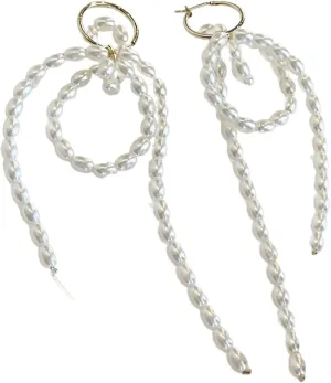 Stylish Long Imitation Pearl Dangle Earrings Fashionable Dangle Earrings with Long Pearls Fringes for Daily Wear Dates
