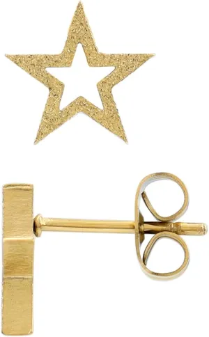 SueBue 18K Yellow Gold Plated Stainless Steel Sandblast Texture Star Trendy Chic Stud Post Earrings Jewelry for Women by Silvershake