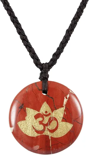 SUNYIK Crown Chakra Engraved Round Stone Amulet Pendant Necklace, Adjustable Wave Necklaces for Unisex