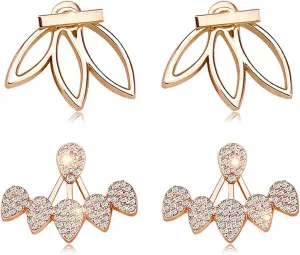 Suyi Fashion Hollow Lotus Flower Earrings Crystal Simple Chic Stud Earrings Set