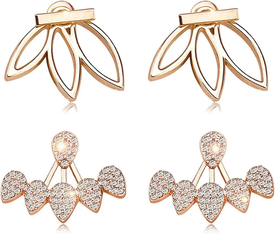 Suyi Fashion Hollow Lotus Flower Earrings Crystal Simple Chic Stud Earrings Set